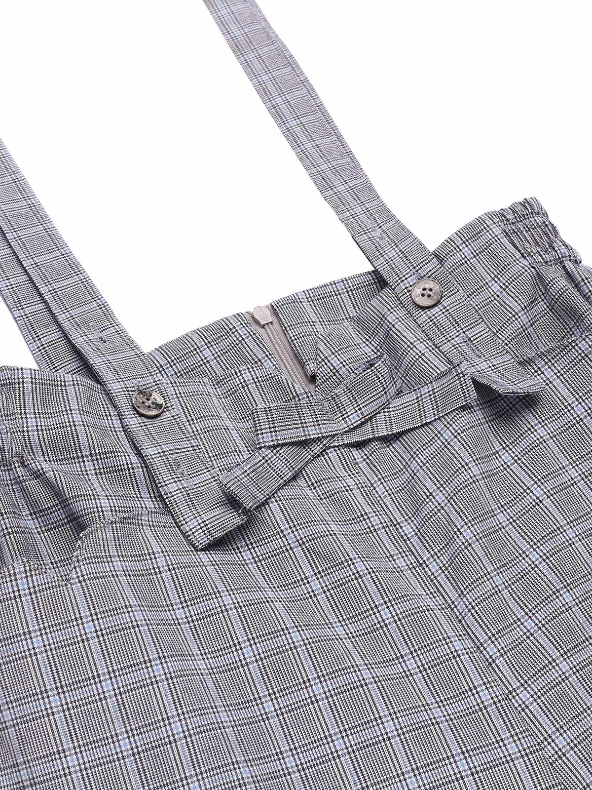 Gray 1950s Plaids Suspender Pants - Image 5