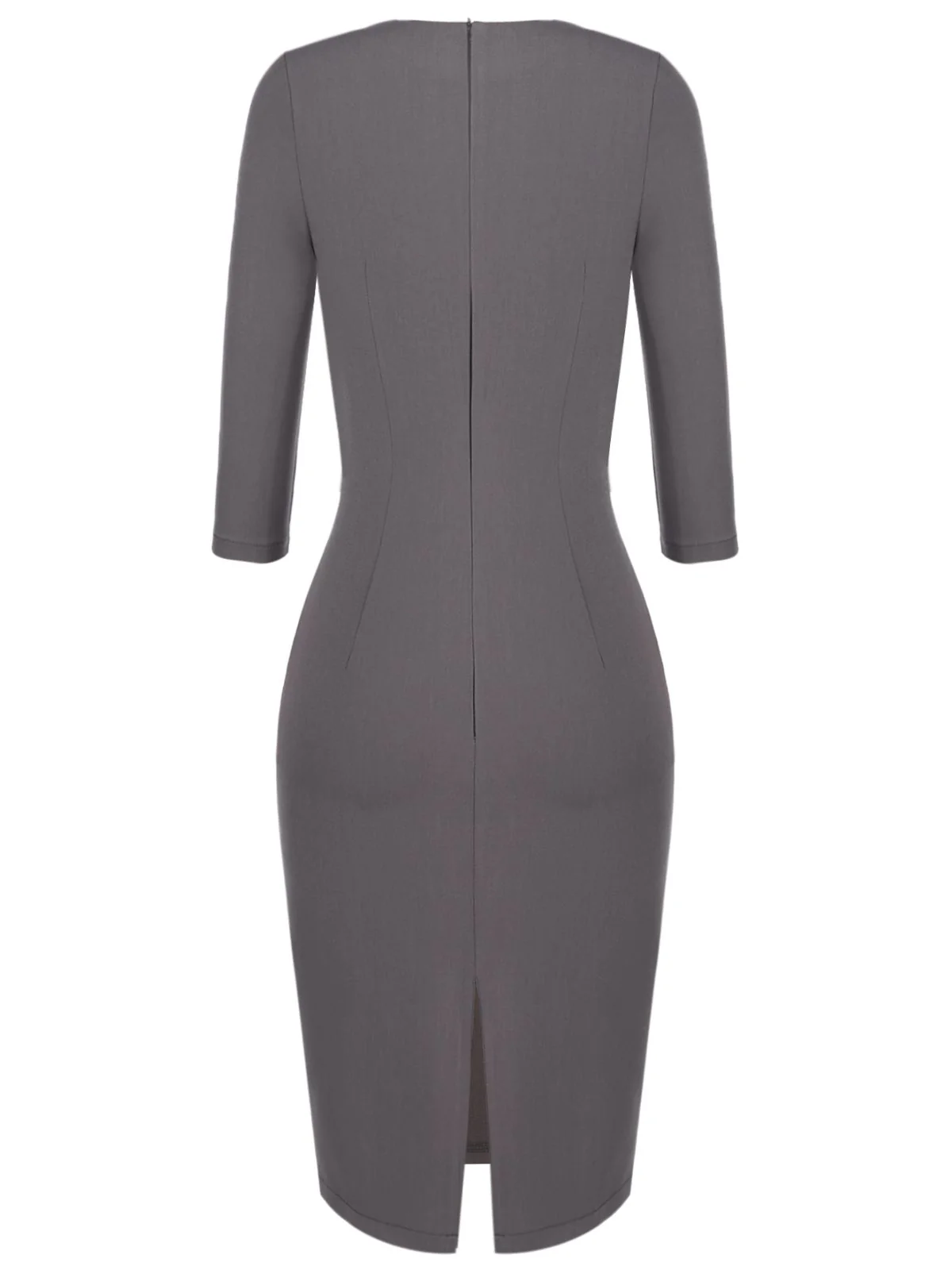 Gray 1960s Belt Solid Pencil Dress - Image 4