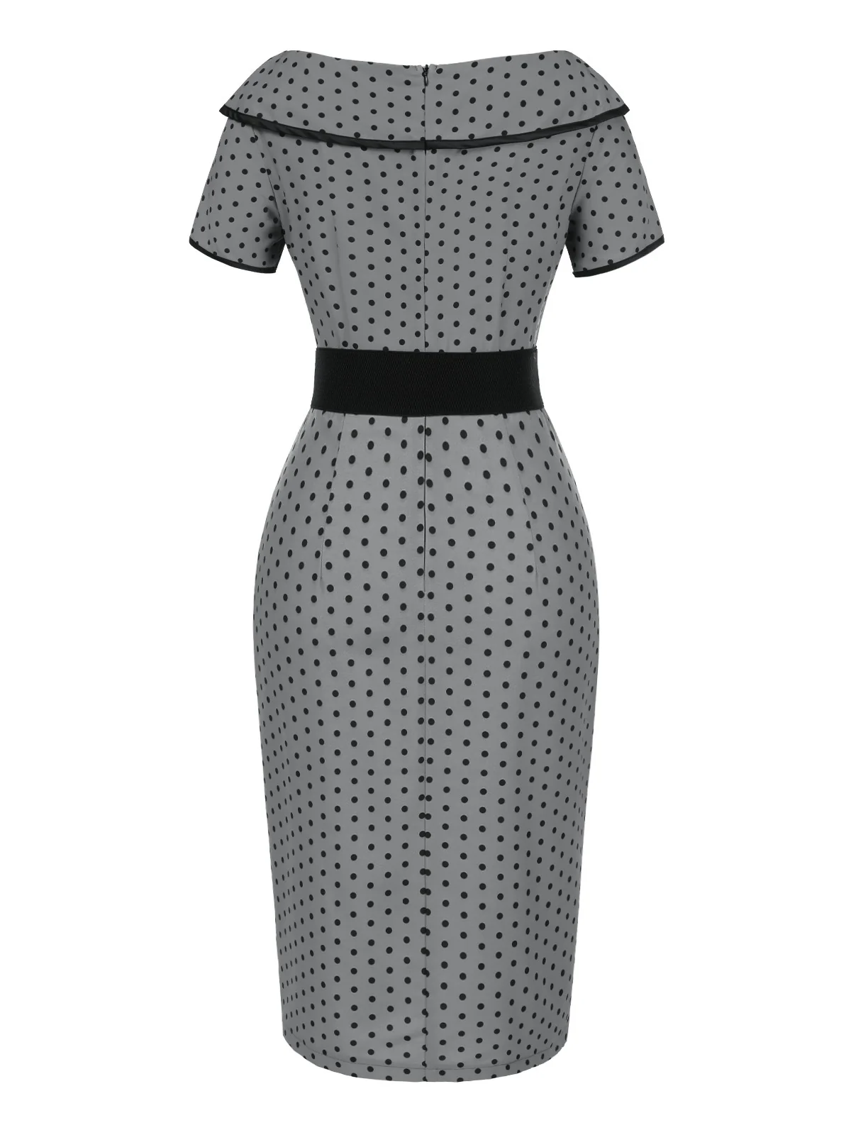 Gray 1960s Boat Neck Polka Dots Pencil Dress - Image 4