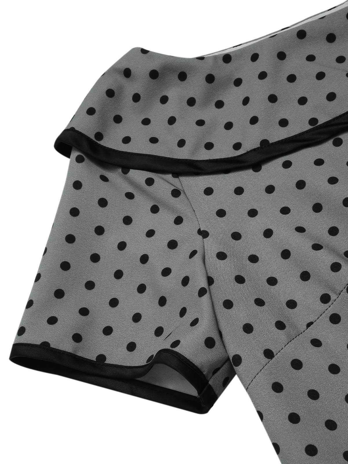 Gray 1960s Boat Neck Polka Dots Pencil Dress - Image 5