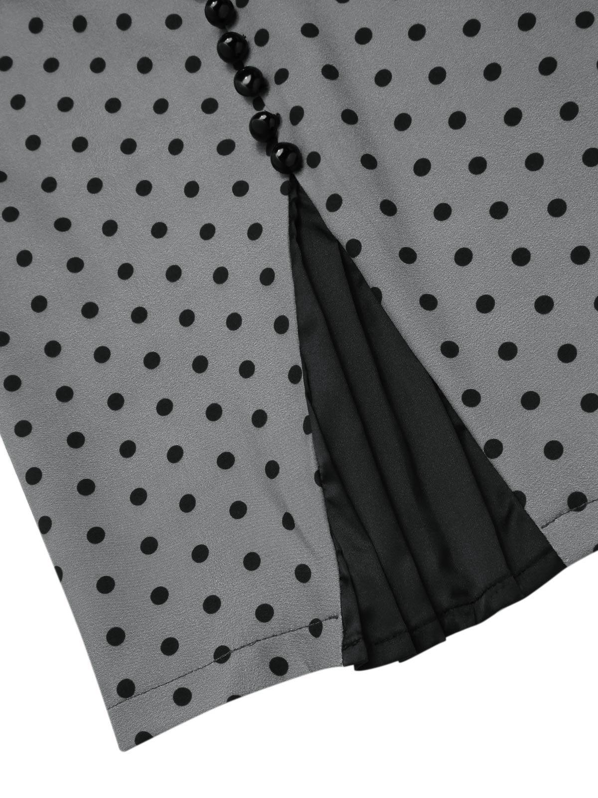 Gray 1960s Boat Neck Polka Dots Pencil Dress - Image 7
