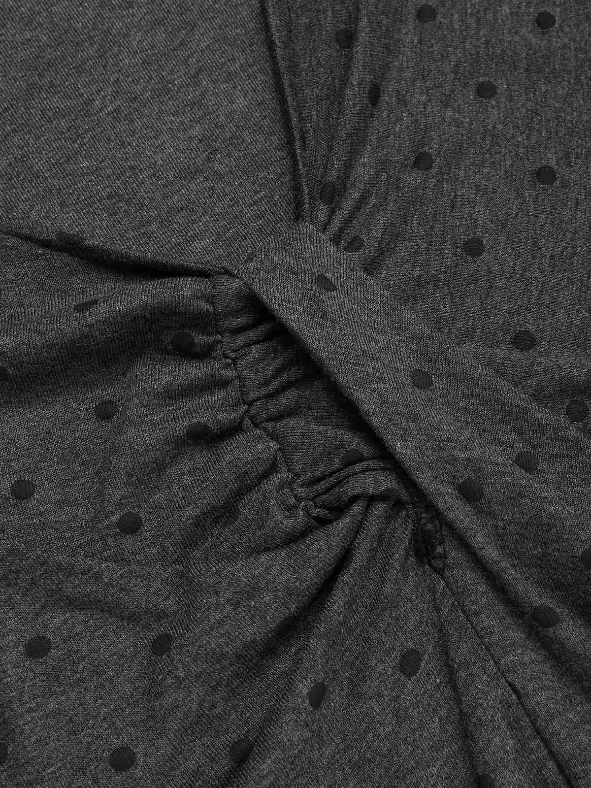 Gray 1960s Polka Dots V-Neck Bodycon Dress - Image 3