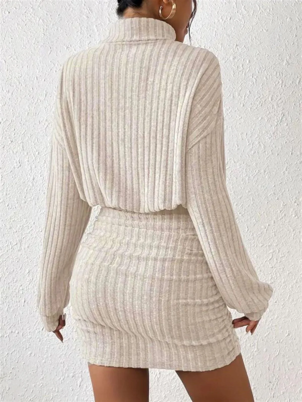 Gray 1960s Ribbed Turtleneck Sweater Bodycon Dress - Image 6