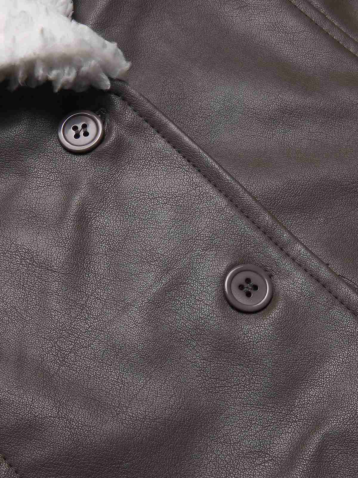 Gray 1960s Solid Plush Faux Leather Belted Coat - Image 4
