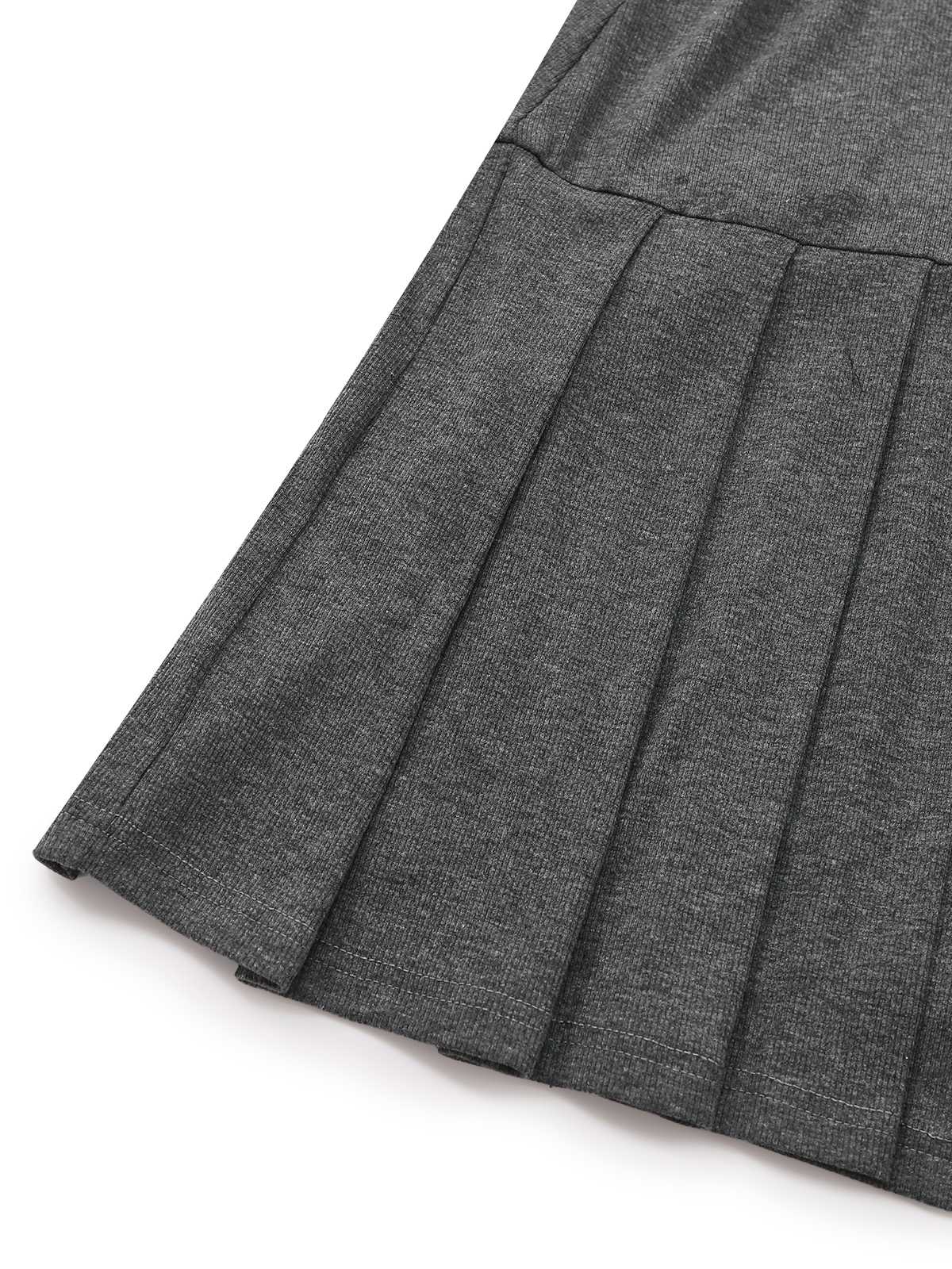 Gray 1970s Knitted Leather Buckle Pleated Dress - Image 11