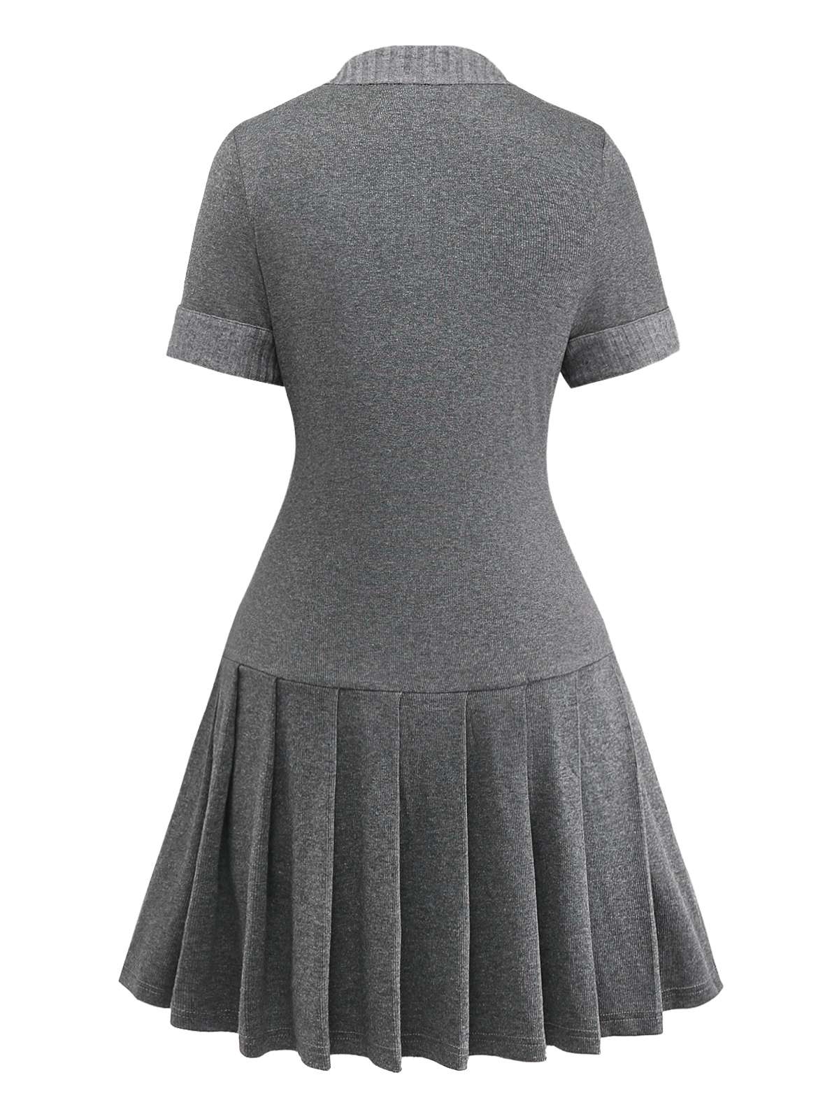Gray 1970s Knitted Leather Buckle Pleated Dress - Image 7