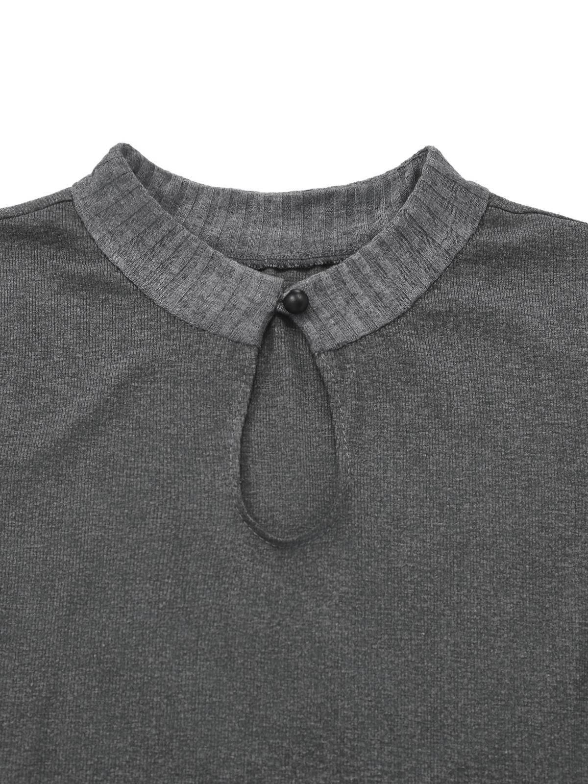 Gray 1970s Knitted Leather Buckle Pleated Dress - Image 8