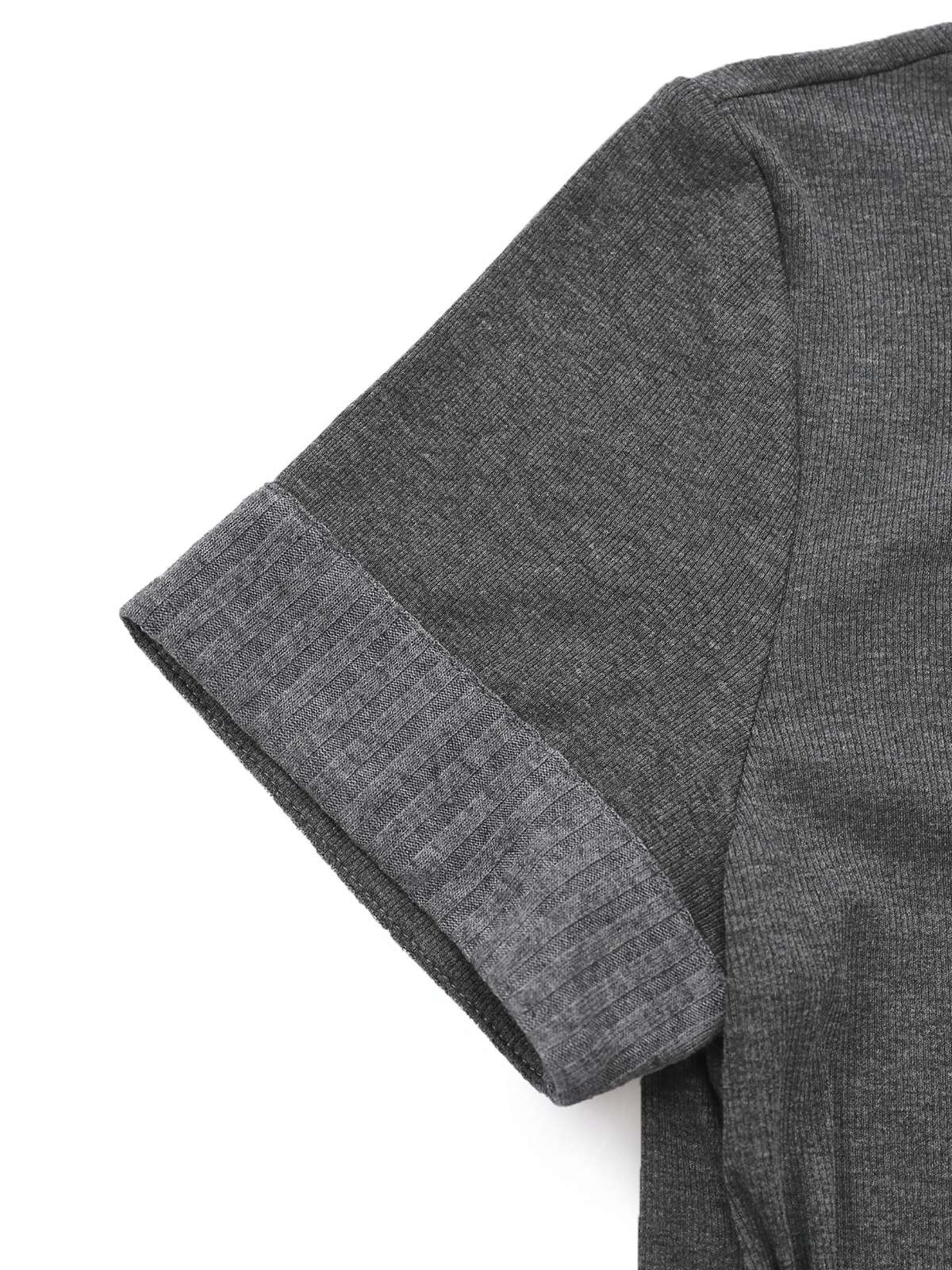 Gray 1970s Knitted Leather Buckle Pleated Dress - Image 9