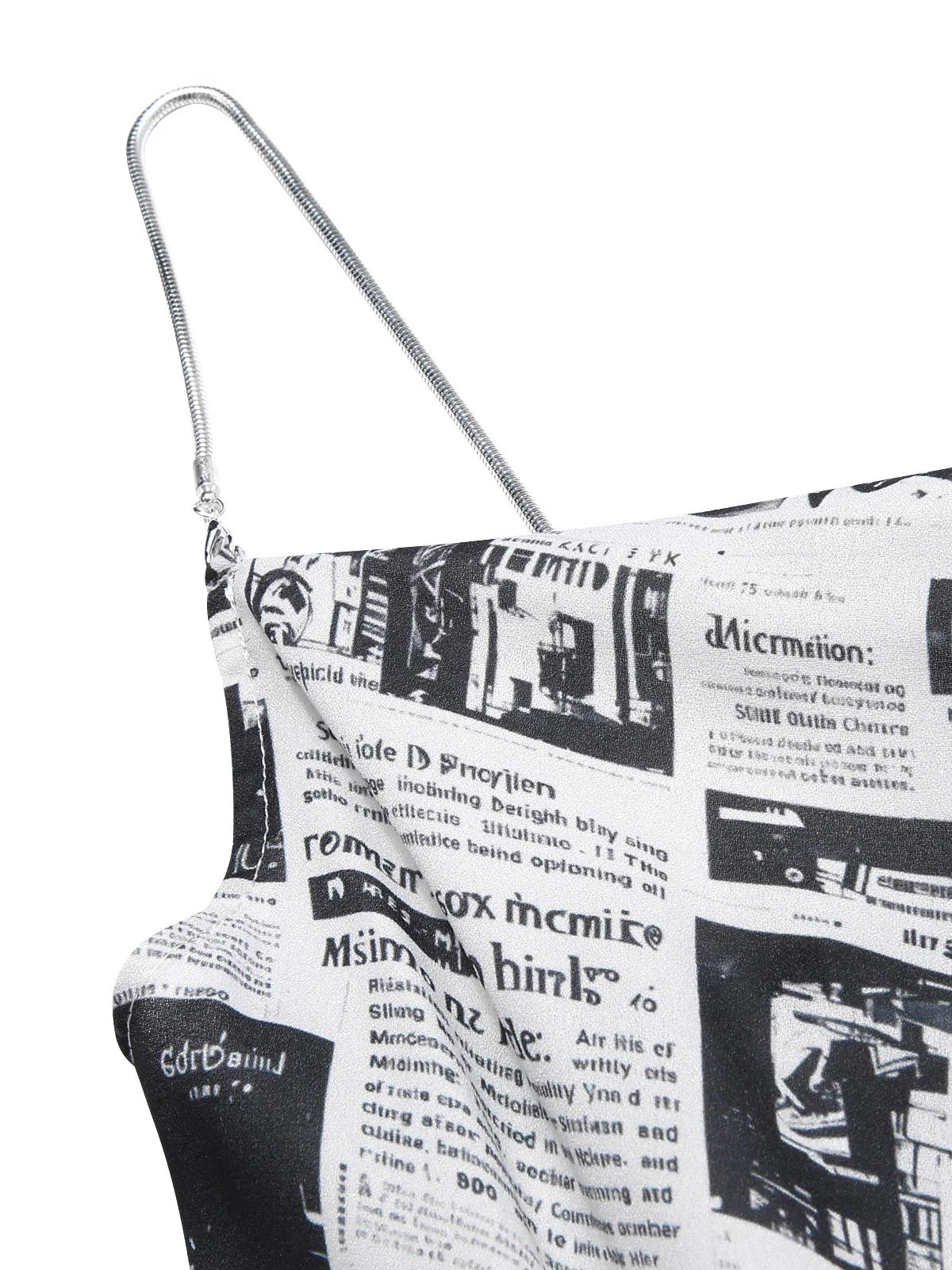 Gray 1970s Spaghetti Straps Cowl Neck Newspaper Dress - Image 5