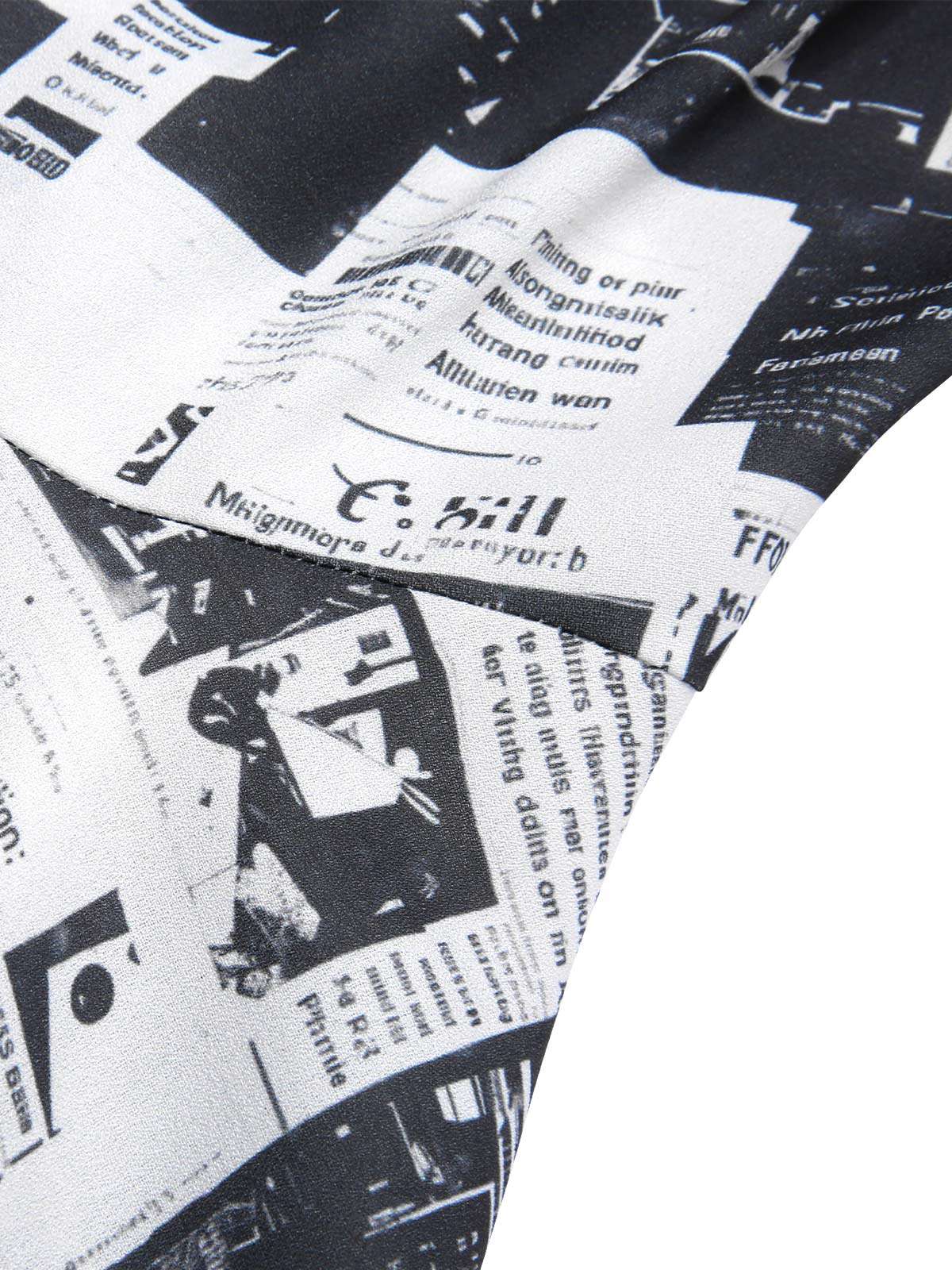 Gray 1970s Spaghetti Straps Cowl Neck Newspaper Dress - Image 6