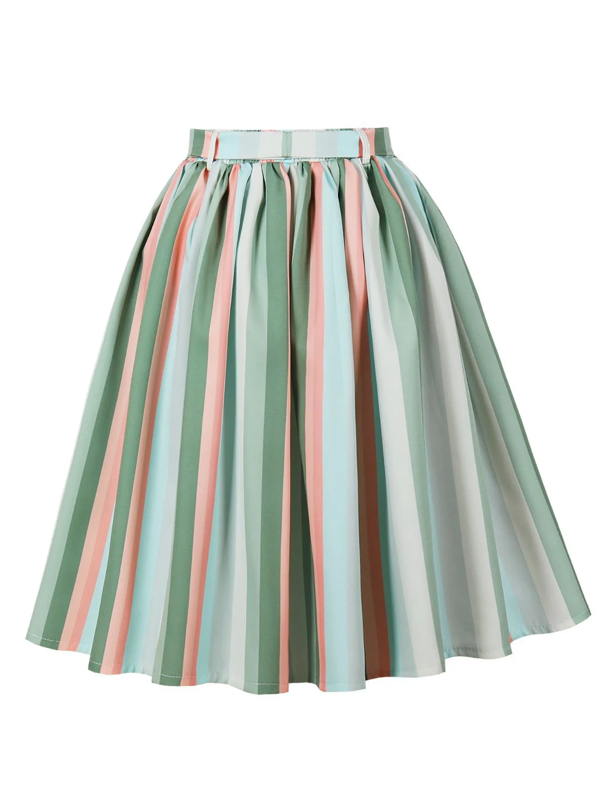 Gray Green 1950s Bow Colorful Stripe Skirt - Image 2