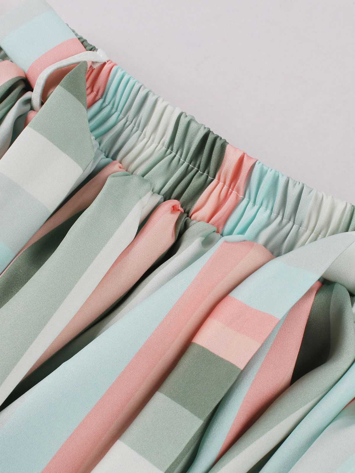 Gray Green 1950s Bow Colorful Stripe Skirt - Image 3
