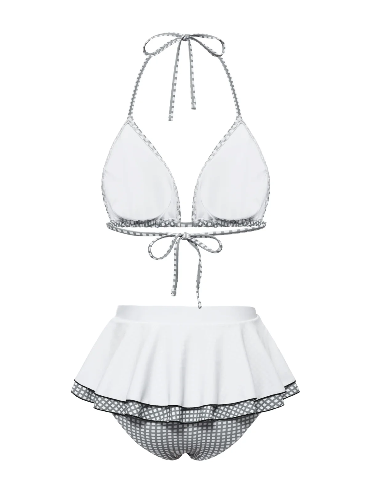 Gray & White 1940s Gingham Plaid Bow Halter Swimsuit - Image 4