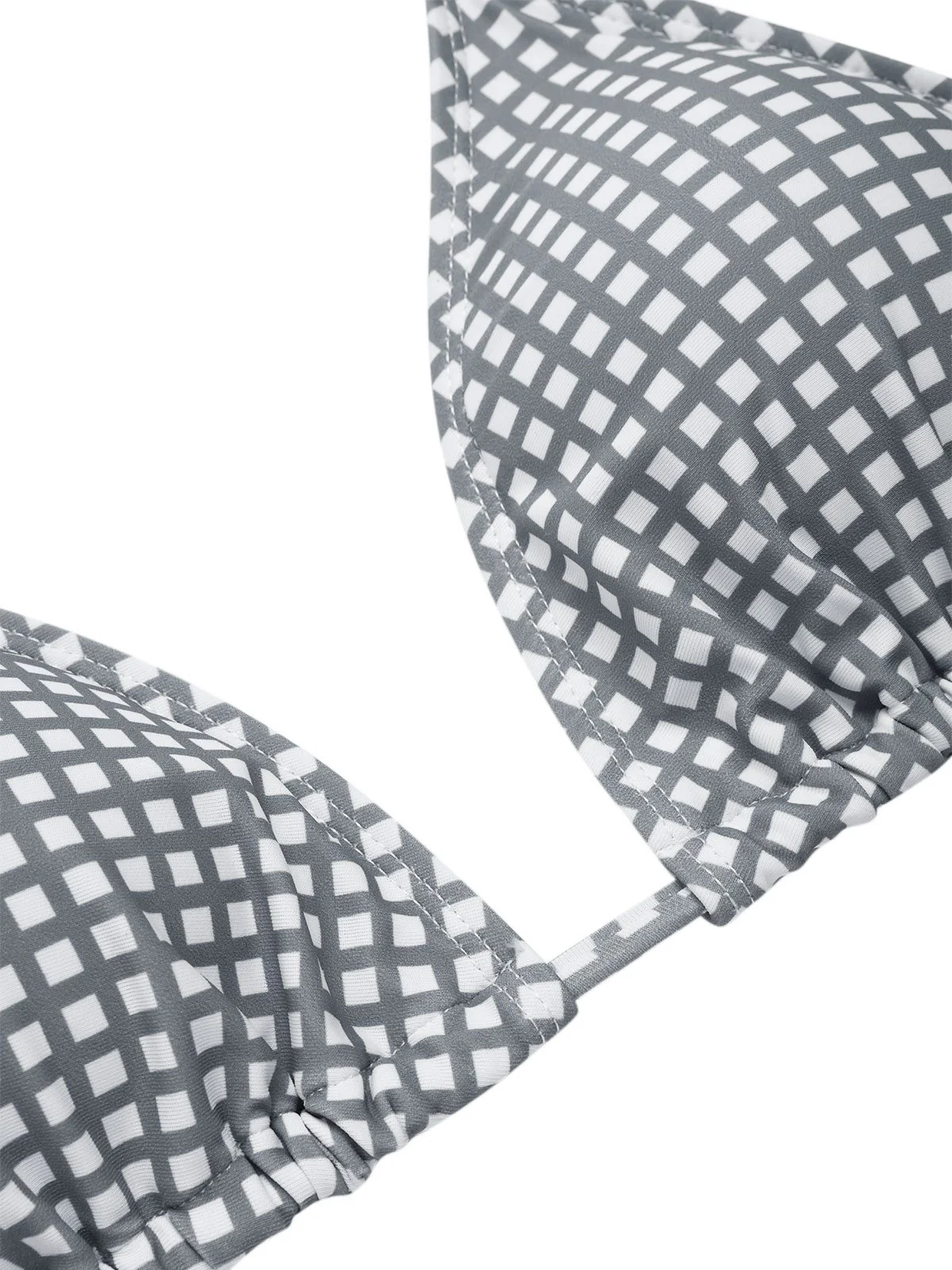Gray & White 1940s Gingham Plaid Bow Halter Swimsuit - Image 5