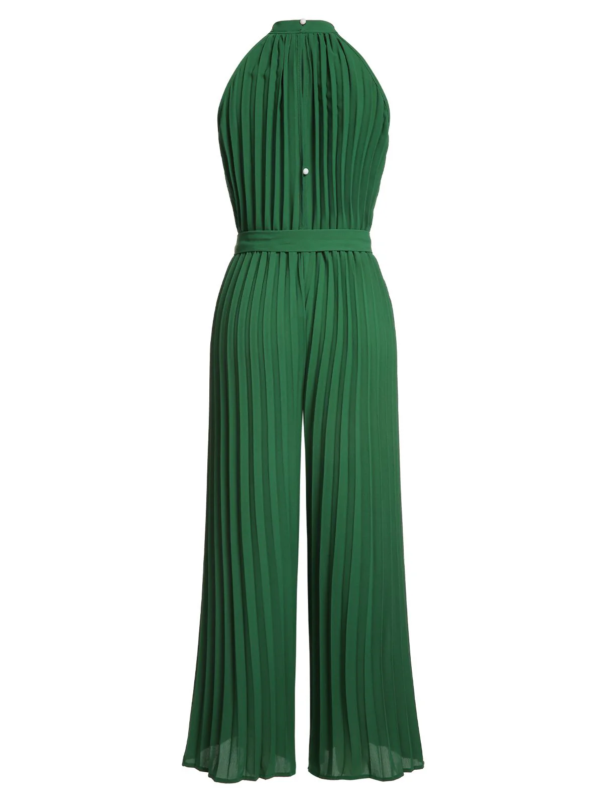 Green 1930s Solid Pleated Halter Jumpsuit - Image 2