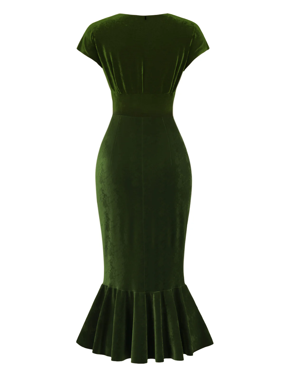 Green 1930s Button V-Neck Velvet Fishtail Dress - Image 5