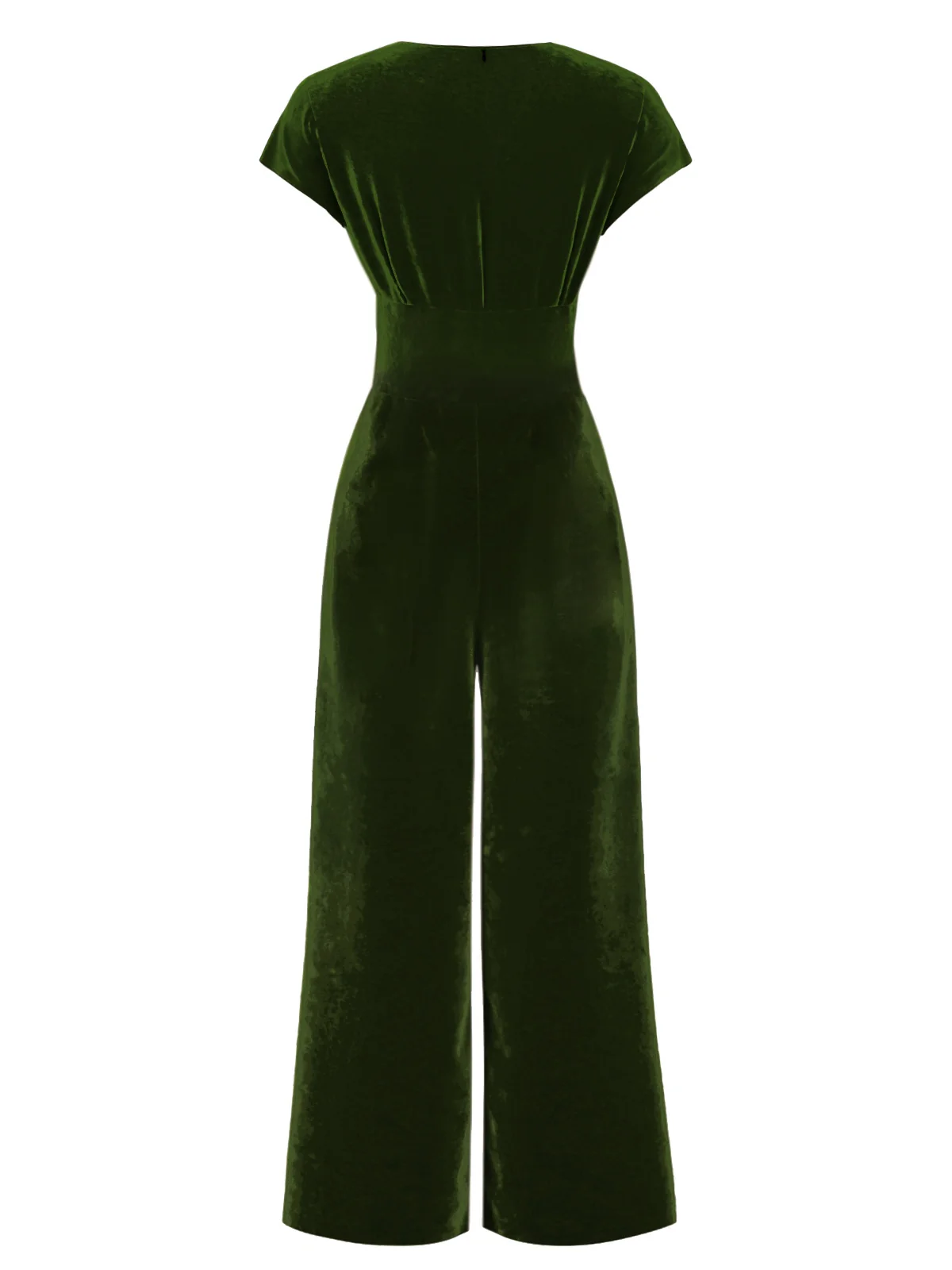 Green 1930s Buttoned V-Neck Velvet Jumpsuit - Image 2