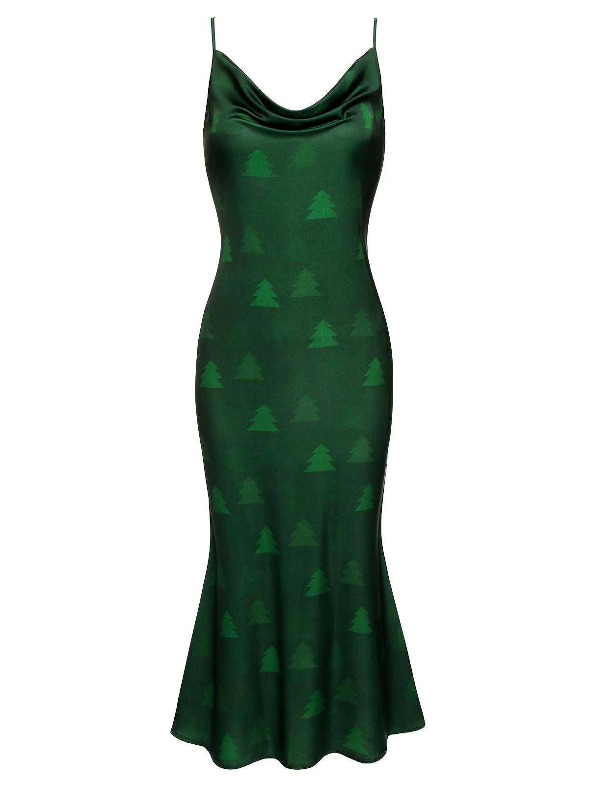 Green 1930s Christmas Tree Suspender Fishtail Dress - Image 2
