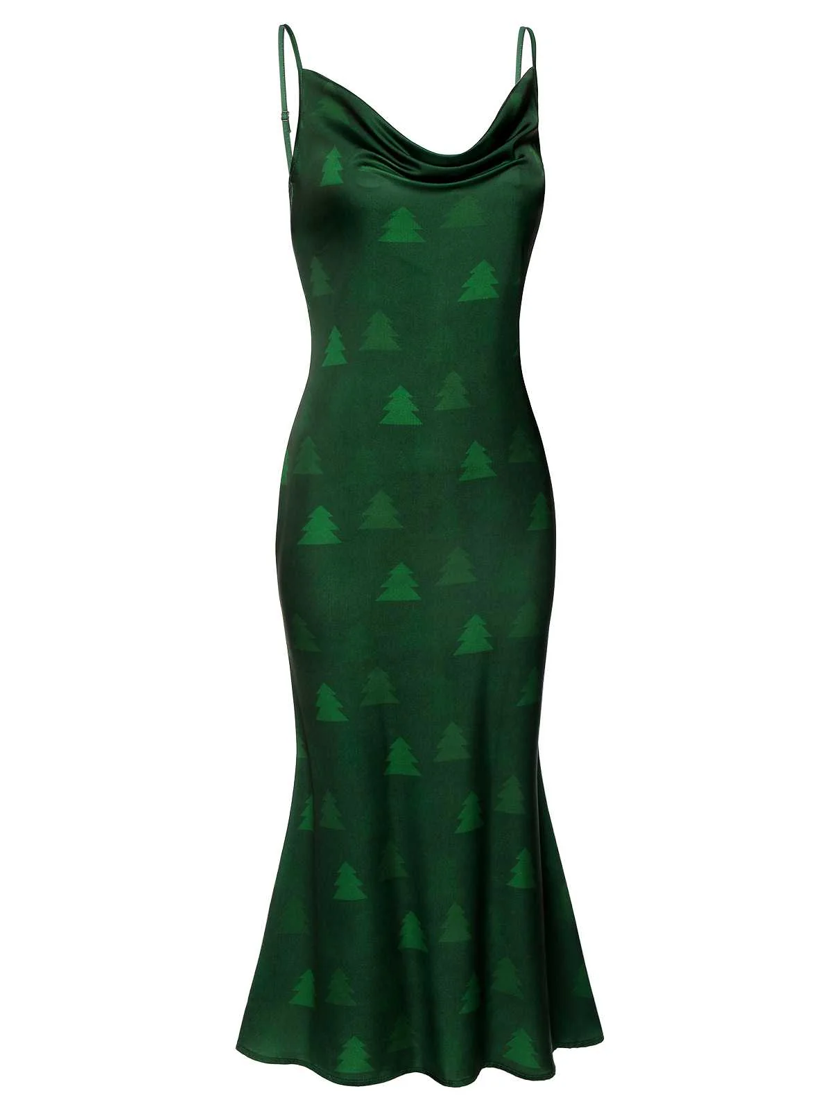 Green 1930s Christmas Tree Suspender Fishtail Dress - Image 3