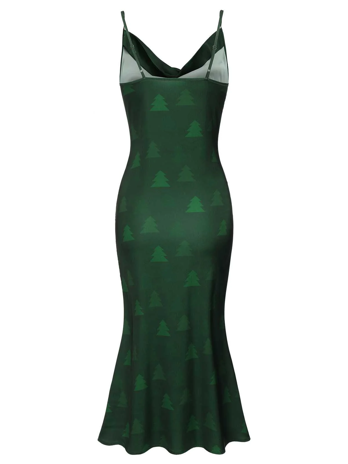 Green 1930s Christmas Tree Suspender Fishtail Dress - Image 4