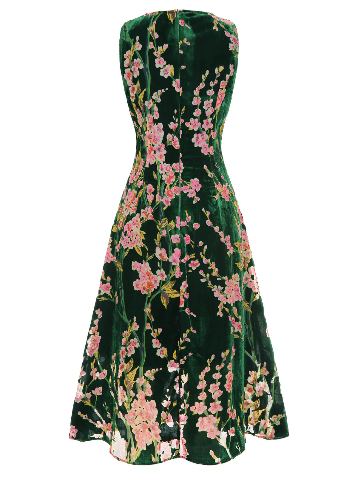 Green 1930s Floral Velvet Sleeveless Dress - Image 4