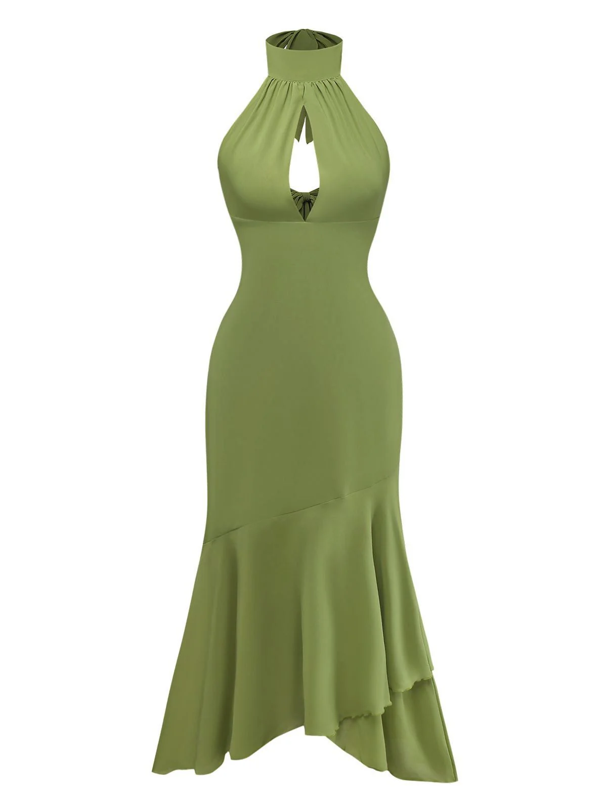 Green 1930s Halter Mesh Backless Chiffon Midi Dress - Image 2
