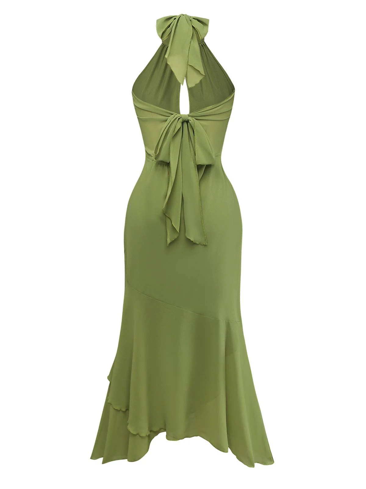Green 1930s Halter Mesh Backless Chiffon Midi Dress - Image 4