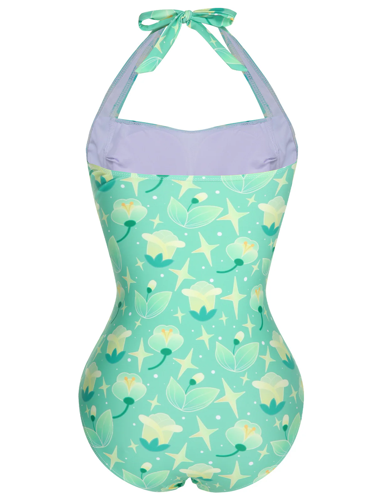 Green 1930s Halter Plants Print One-Piece Swimsuit - Image 3