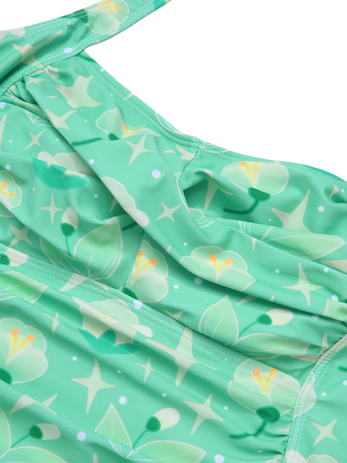 Green 1930s Halter Plants Print One-Piece Swimsuit - Image 4