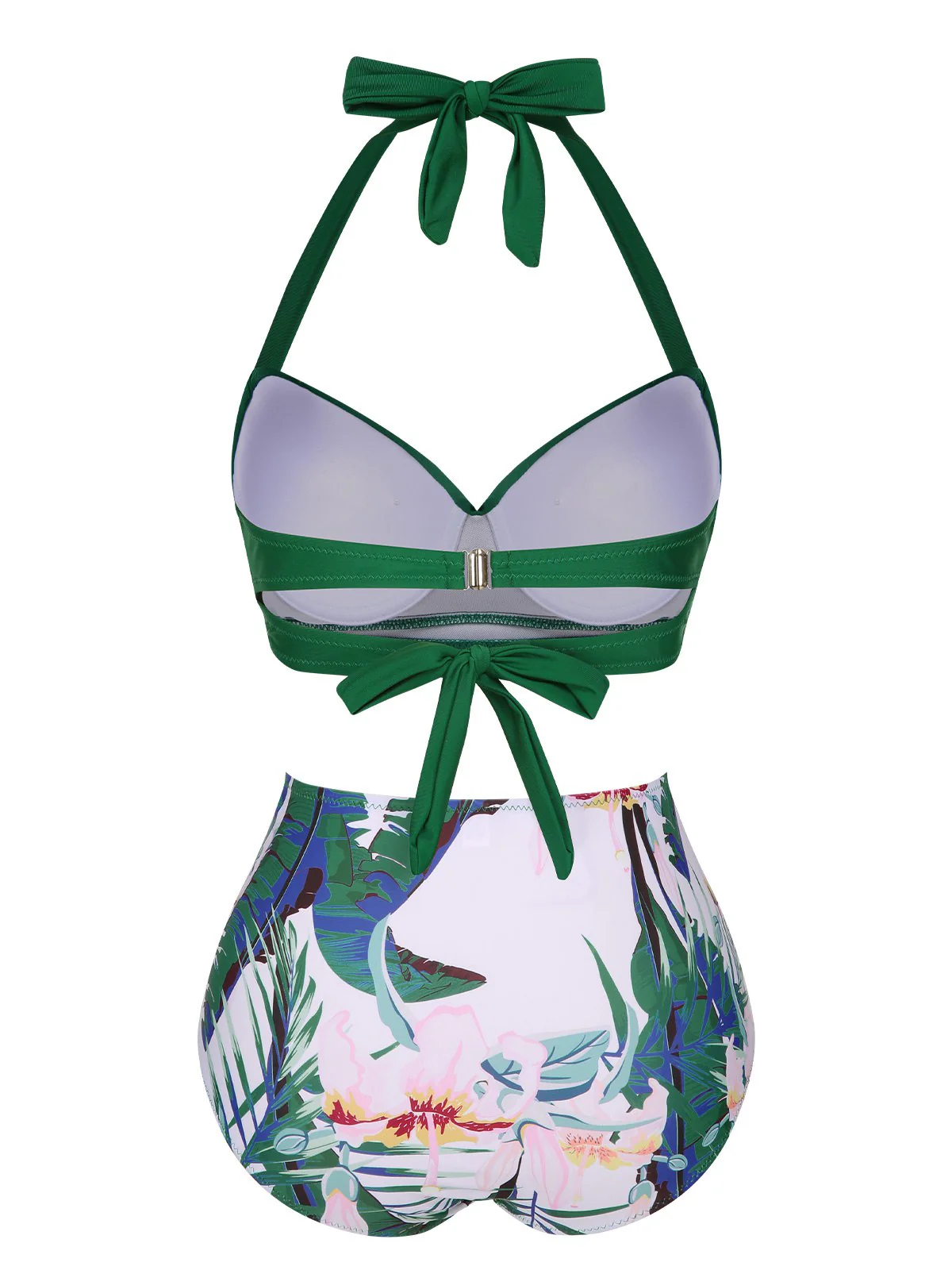 Green 1930s Halter Tropical Plants Swimsuit - Image 3