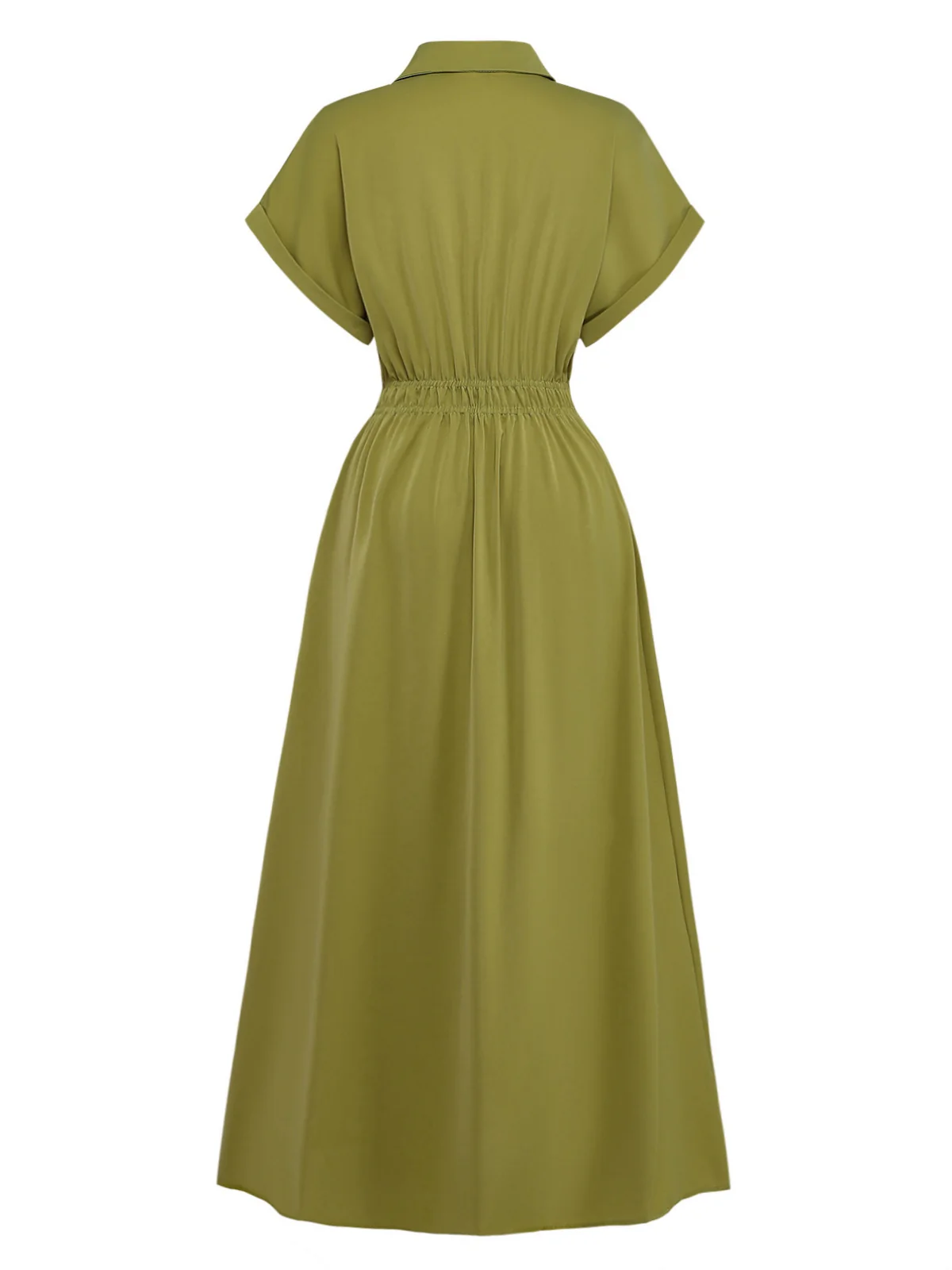 Green 1930s Lapel Single-Breasted Slit Shirt Dress - Image 3