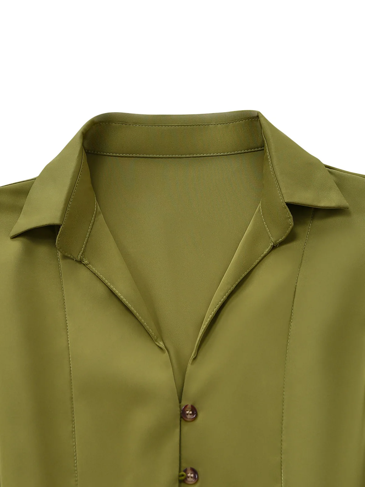 Green 1930s Lapel Single-Breasted Slit Shirt Dress - Image 4