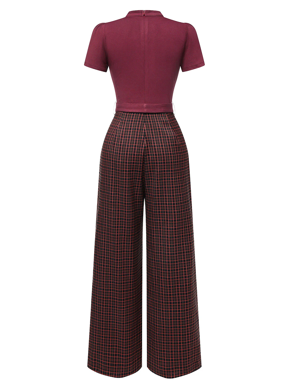 Green 1930s Plaid Keyhole Neck Belted Jumpsuit - Image 11