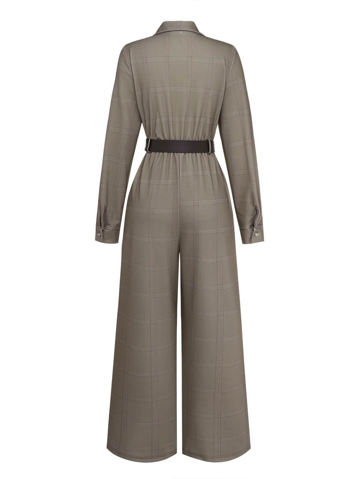 Green 1930s Plaid Lapel Belted Jumpsuit - Image 3