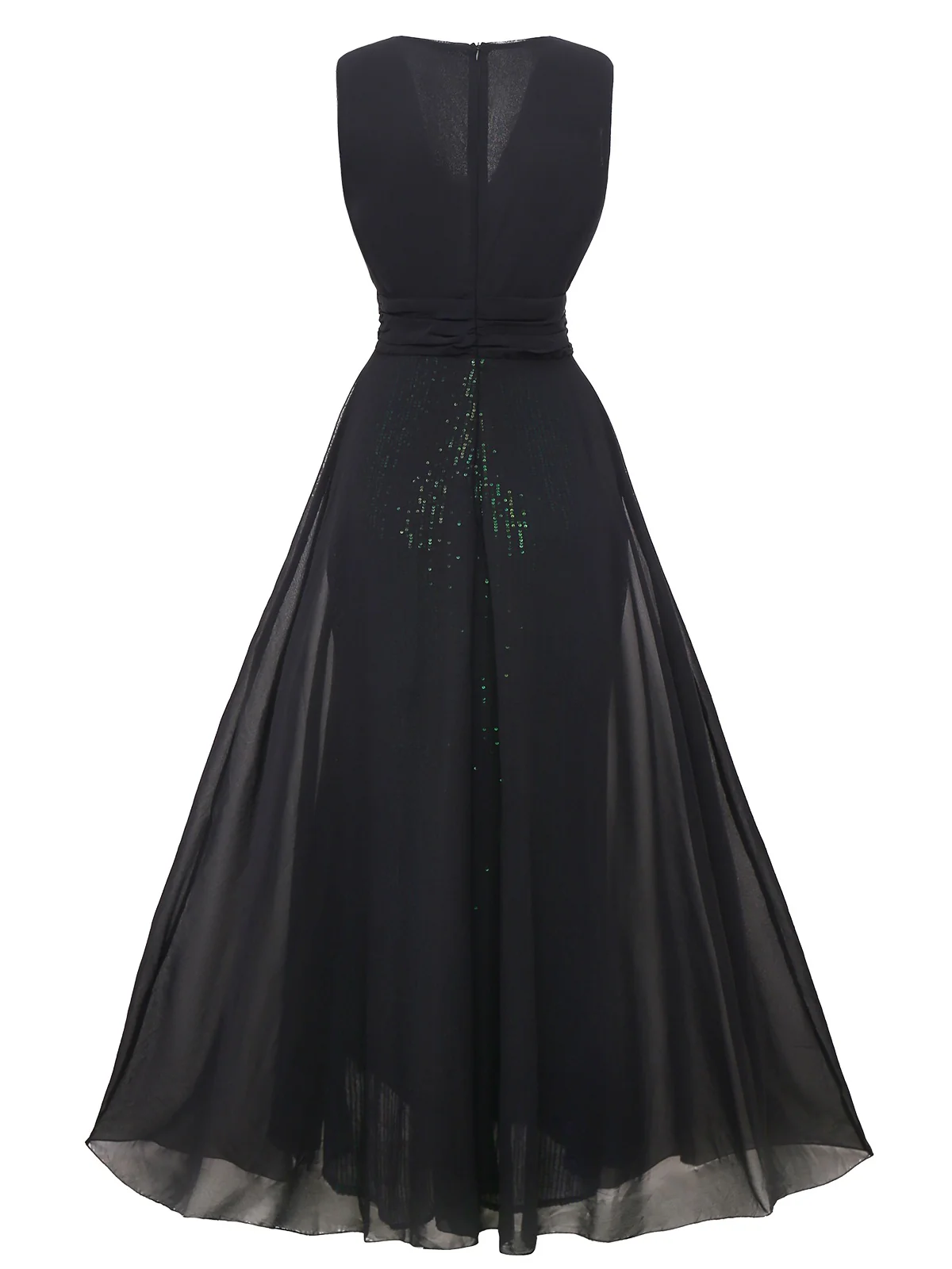 Green 1930s Sequin Deep V Tulle Sleeveless Dress - Image 3