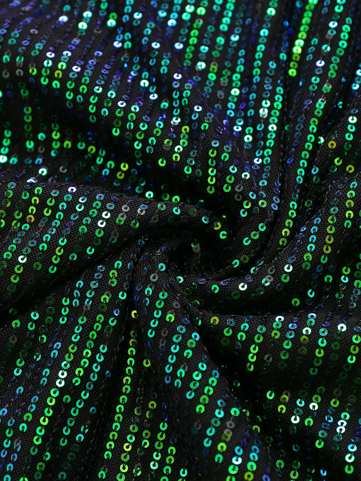 Green 1930s Sequin Deep V Tulle Sleeveless Dress - Image 6