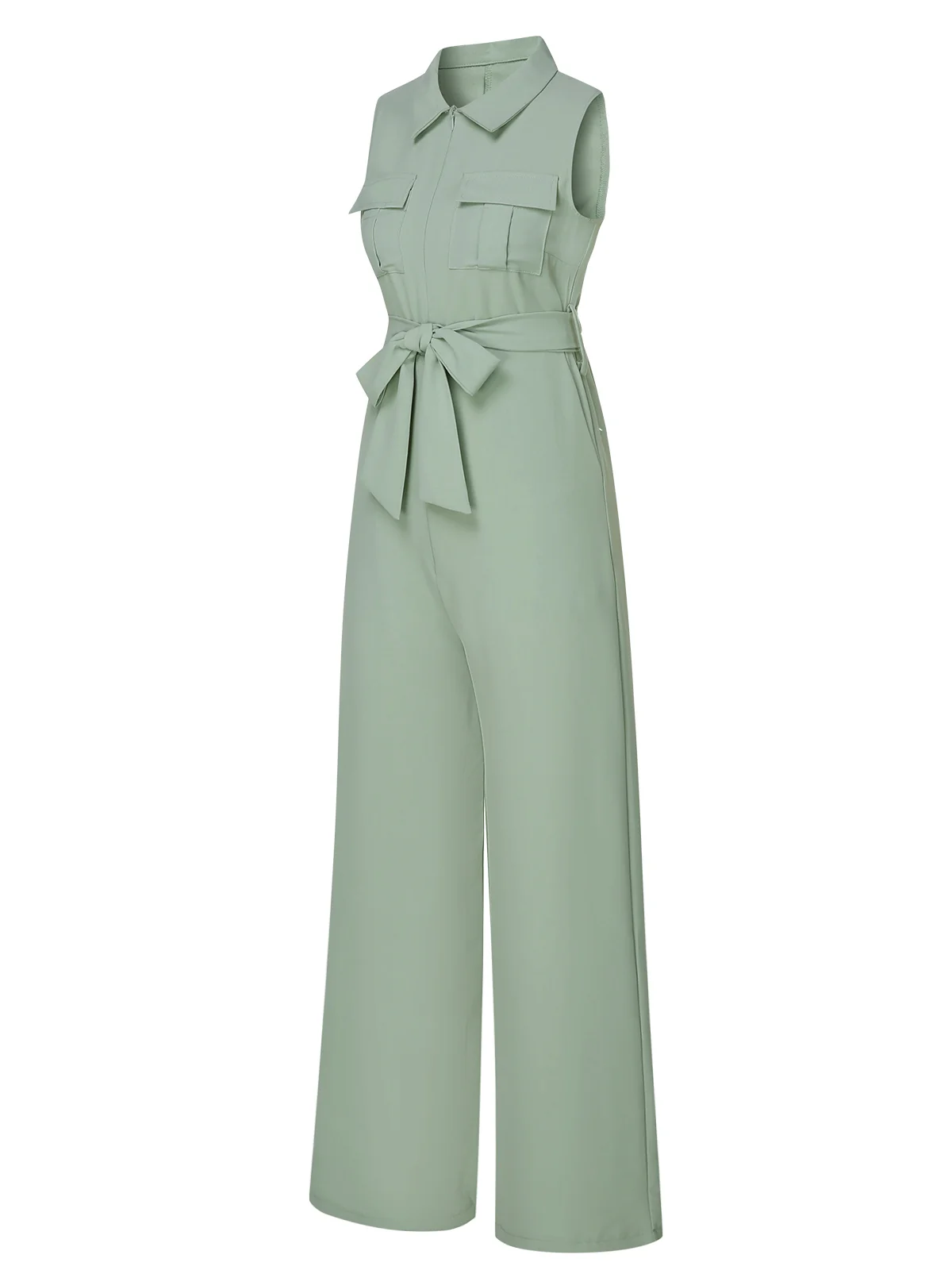 Green 1930s Shirt Collar Belted Jumpsuit - Image 2