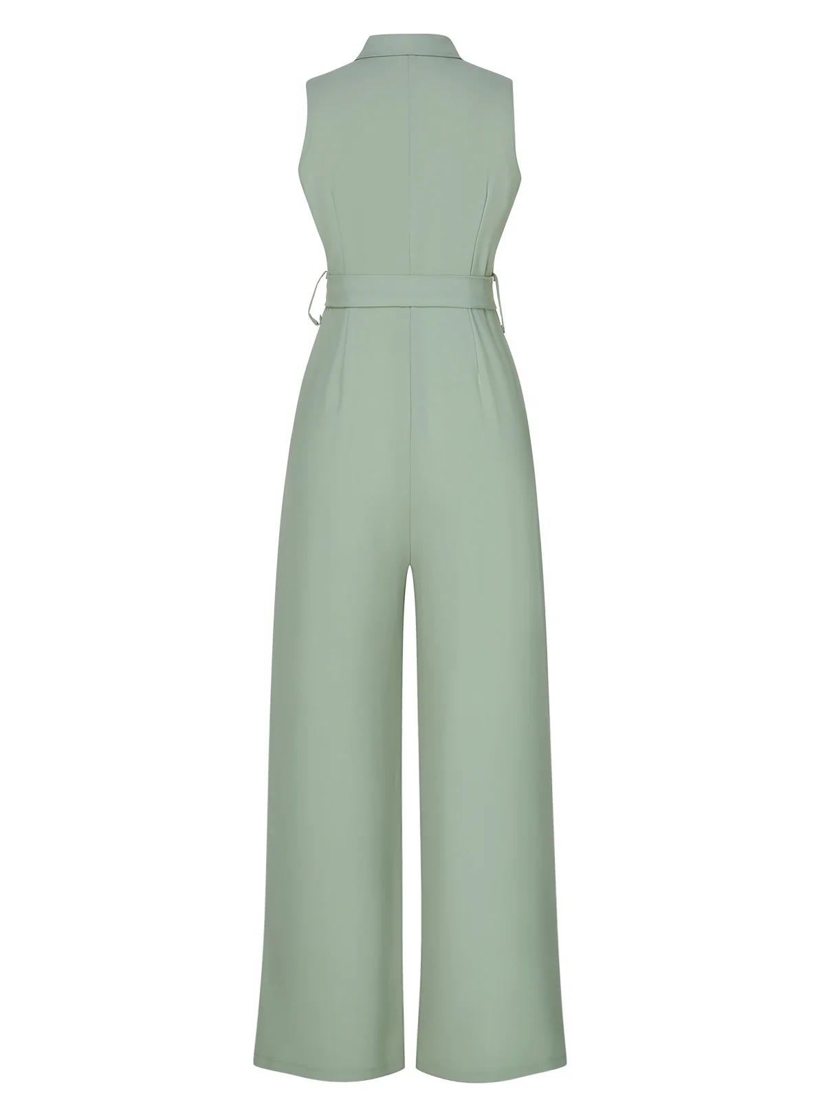 Green 1930s Shirt Collar Belted Jumpsuit - Image 3