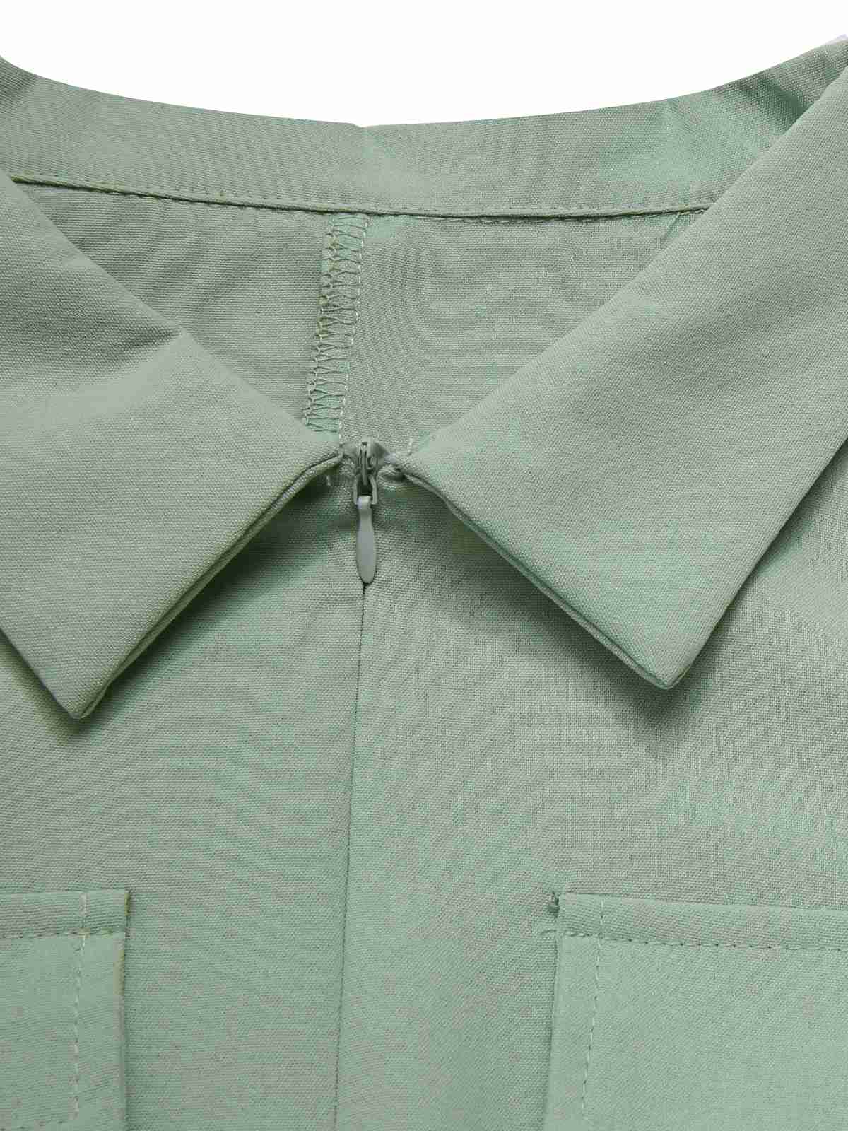 Green 1930s Shirt Collar Belted Jumpsuit - Image 4