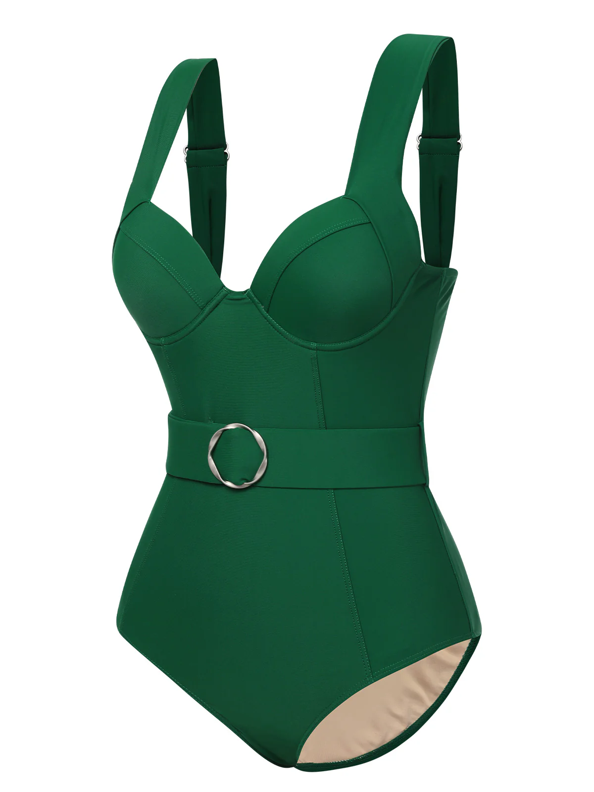 Green 1930s Solid Belt Backless Swimsuit - Image 2