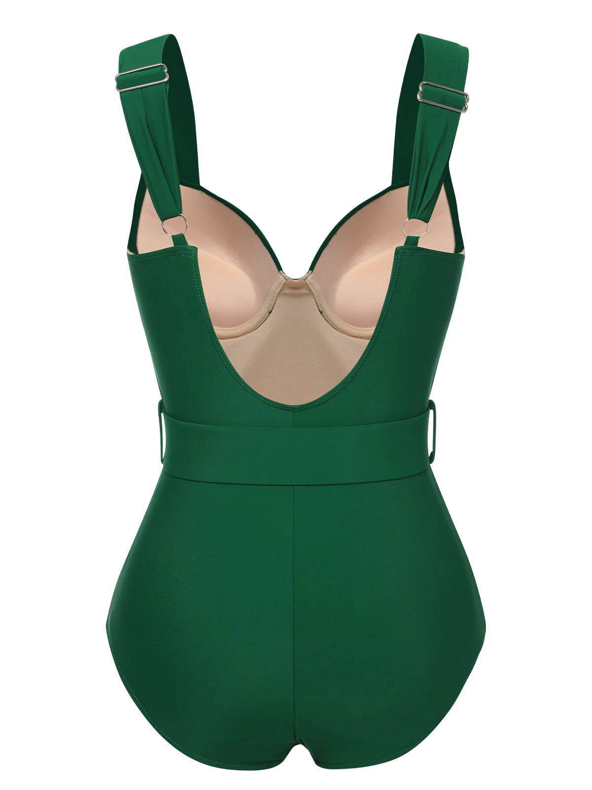 Green 1930s Solid Belt Backless Swimsuit - Image 3