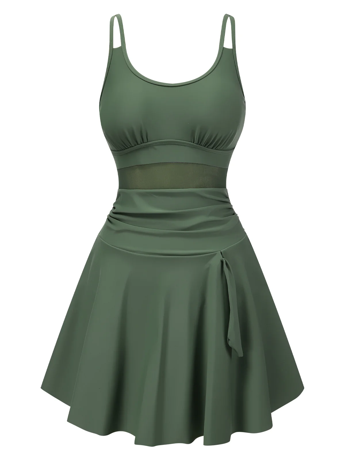 Green 1930s Solid Bow Straps Swim Dress - Image 2