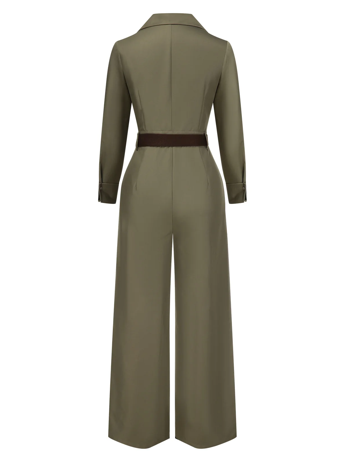 Green 1930s Solid Lapel Belted Jumpsuit - Image 4