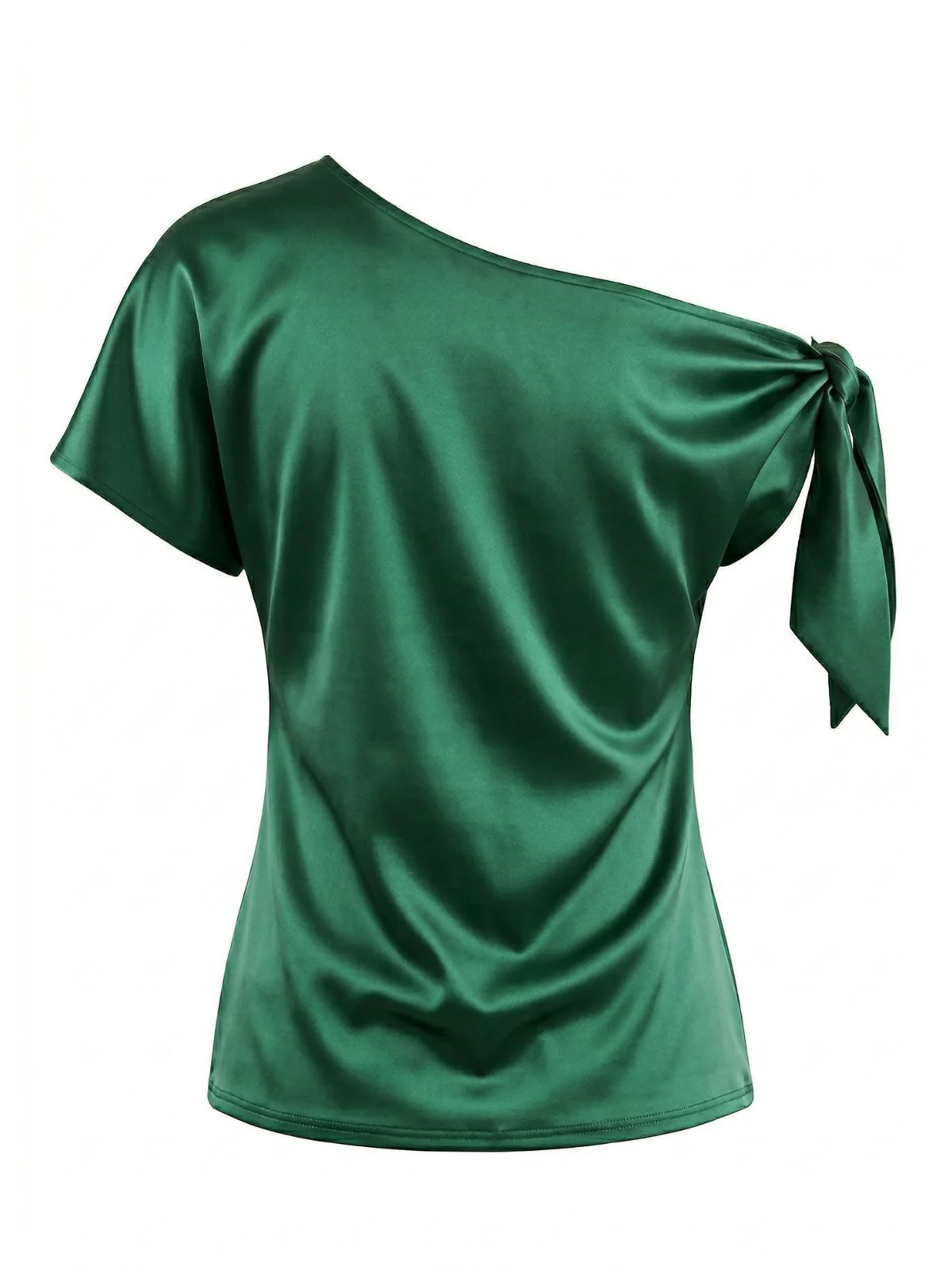 Green 1930s Solid Satin One-Shoulder Tie Knot Top - Image 2