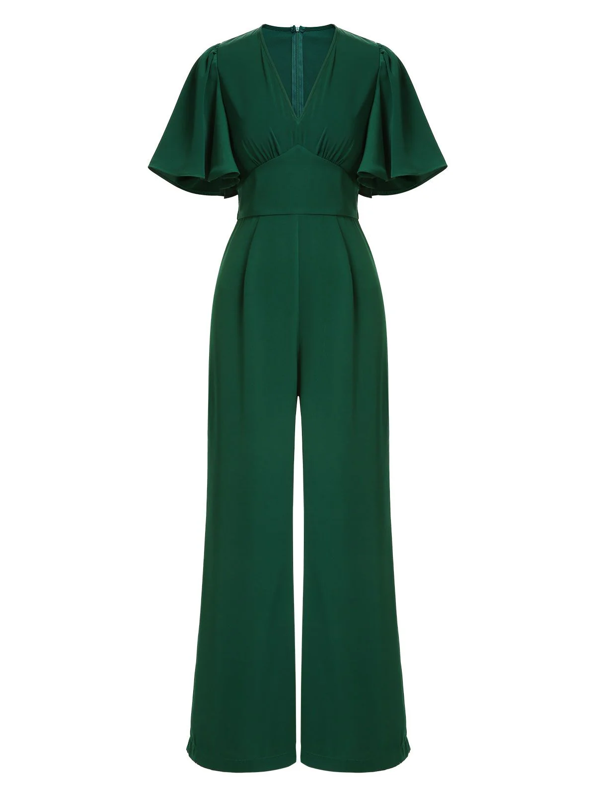 Green 1930s Solid V-Neck Jumpsuit - Image 2
