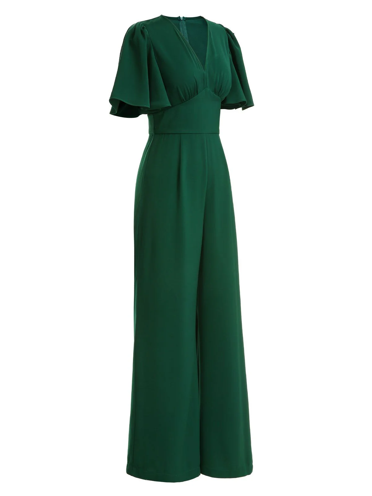 Green 1930s Solid V-Neck Jumpsuit - Image 3