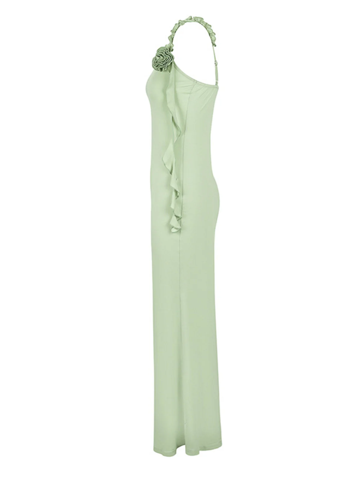 Green 1930s Spaghetti Strap 3D Flower Maxi Dress - Image 2