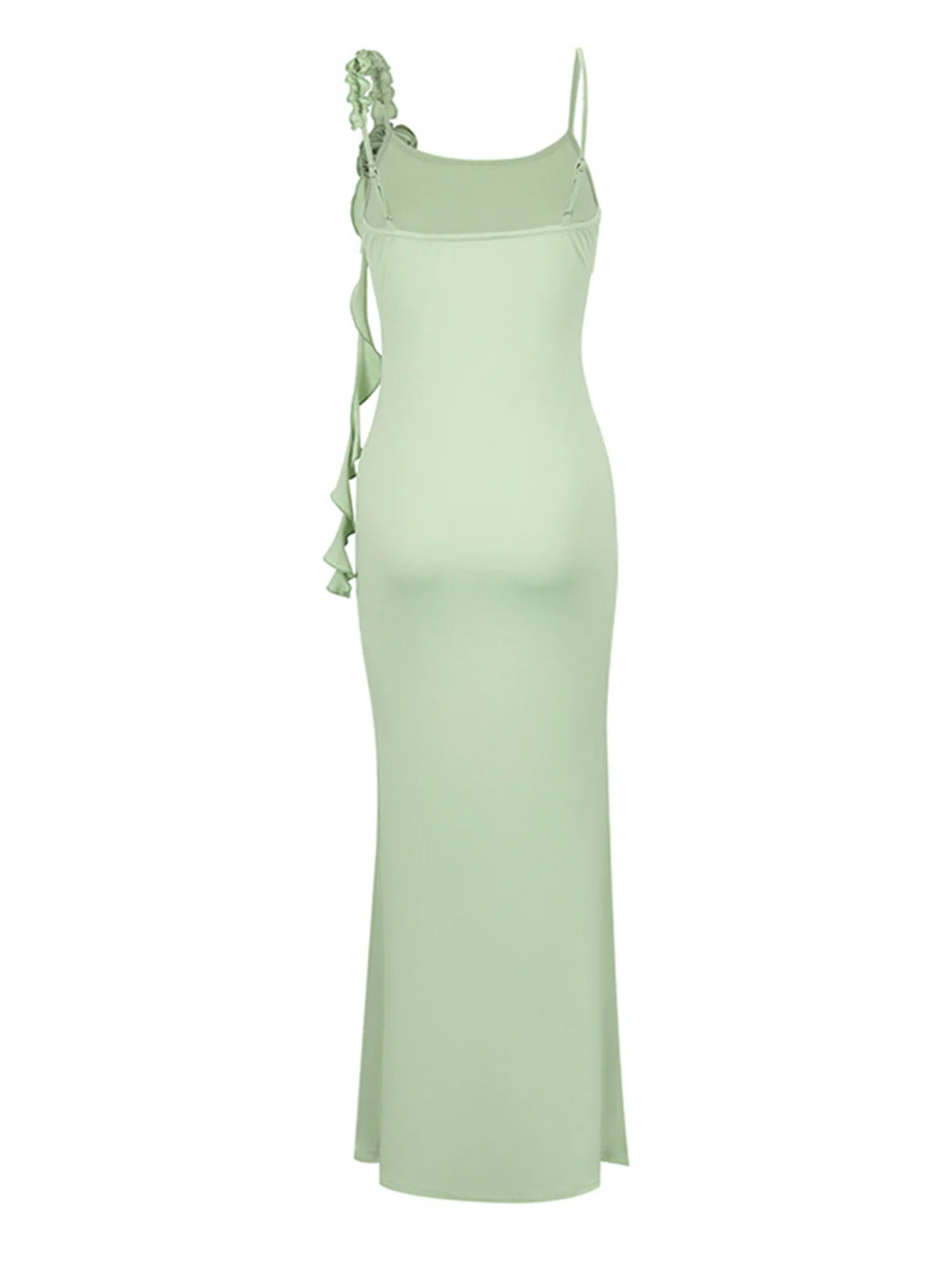 Green 1930s Spaghetti Strap 3D Flower Maxi Dress - Image 3