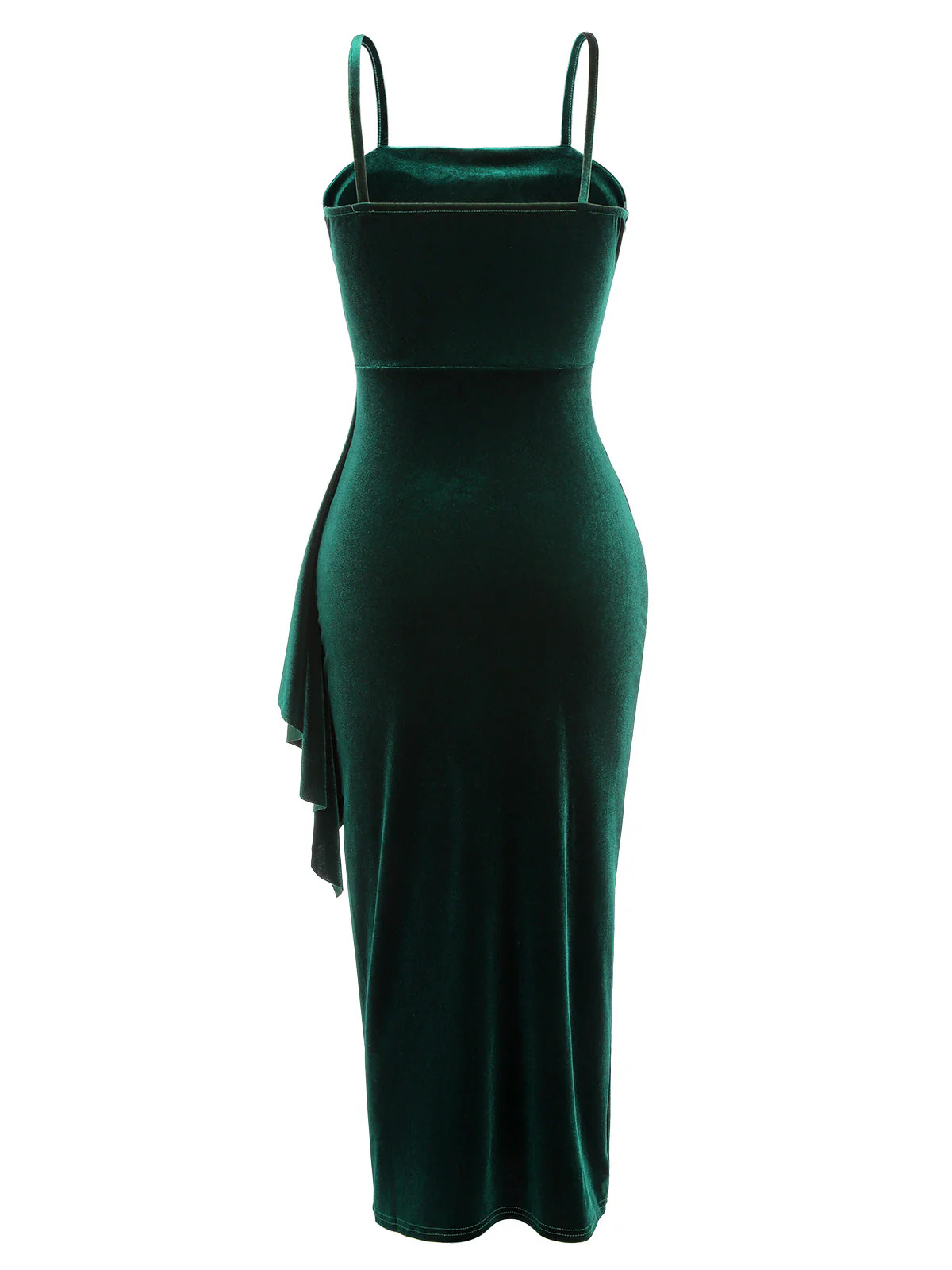Green 1930s Spaghetti Strap Velvet Slit Dress - Image 3