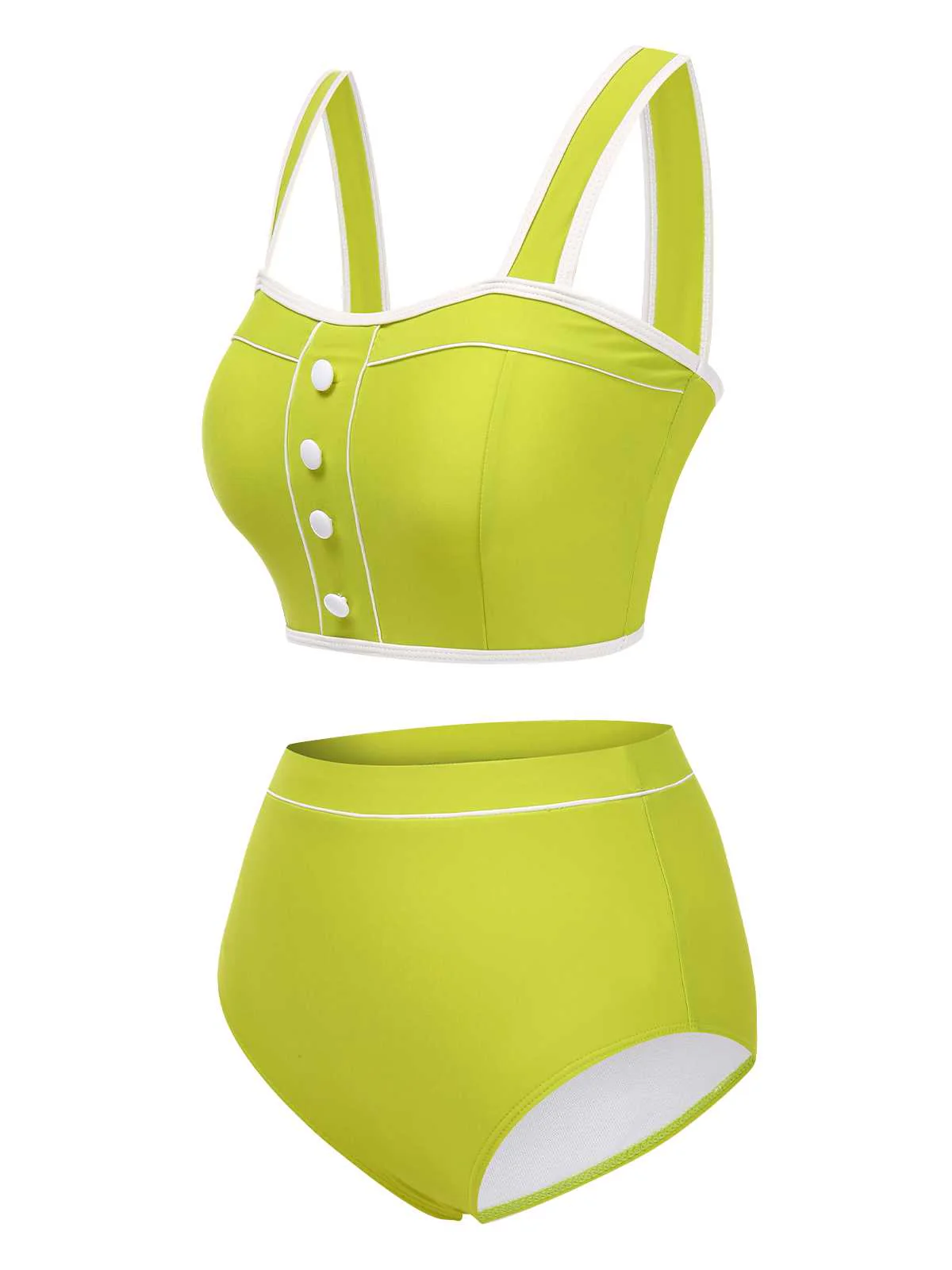 Green 1930s Strap High Waist Button Swimsuit - Image 2